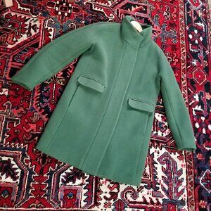 J. Crew Cocoon Coat - Italian Stadium Cloth by Nello Gori Wool Blend Green Sz 6